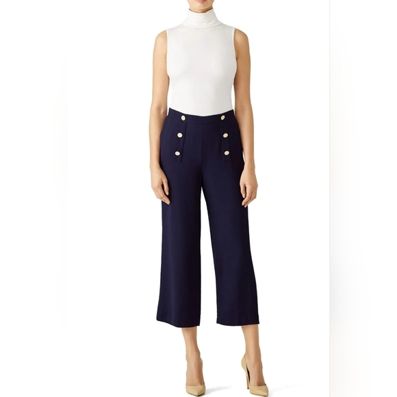 Draper James Pants - Draper James Navy Wide-Leg Sailor-Style Pants with Gold Buttons